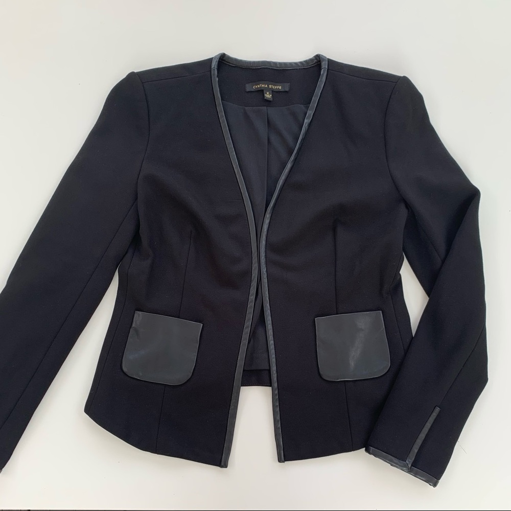 Cynthia Steffe Black Blazer with Faux Leather Trim